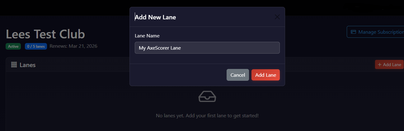 Add a new lane in AxeScorer dashboard
