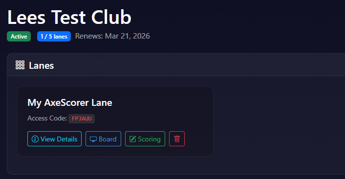 Lane card in AxeScorer dashboard