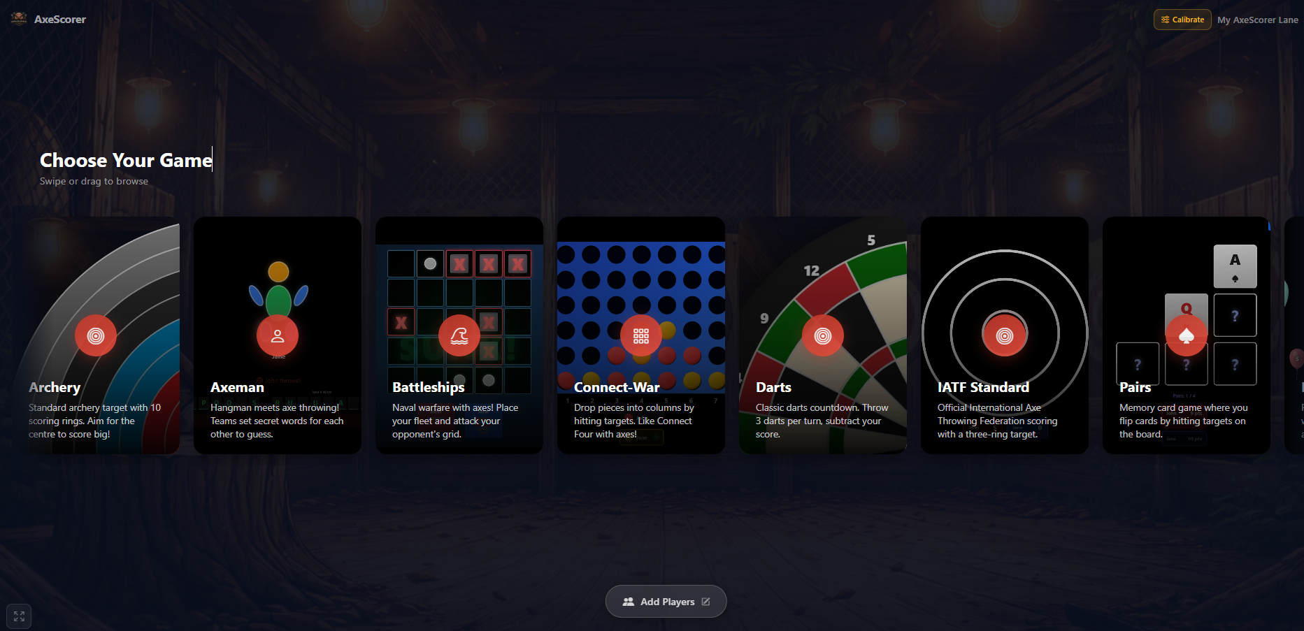 Game selection on the scoring tablet